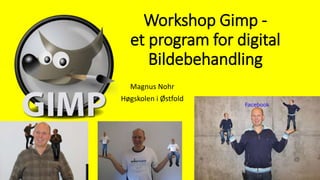 Workshop Gimp -
et program for digital
Bildebehandling
Magnus Nohr
Høgskolen i Østfold
 