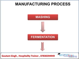 MANUFACTURING PROCESS
MASHING
FERMENTATION
 