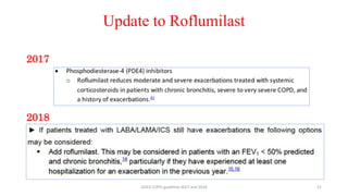 Update to Roflumilast
2017
2018
GOLD COPD guideline 2017 and 2018 21
 