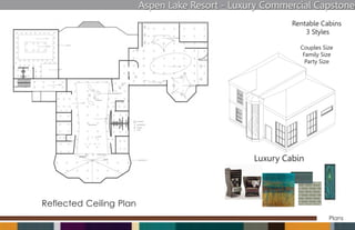 Aspen Lake Resort - Luxury Commercial Capstone
                                                          Rentable Cabins
                                                              3 Styles

                                                            Couples Size
                                                             Family Size
                                                              Party Size




                                                 Luxury Cabin




Reflected Ceiling Plan
                                                                      Plans
 
