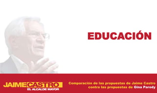 EDUCACIÓN



Comparación de las propuestas de Jaime Castro
         contra las propuestas de Gina Parody
 