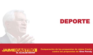 DEPORTE



Comparación de las propuestas de Jaime Castro
         contra las propuestas de Gina Parody
 