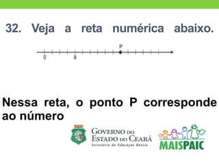 32. Veja a reta numérica abaixo.
Nessa reta, o ponto P corresponde
ao número
 