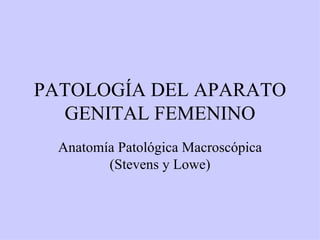 PATOLOGÍA DEL APARATO
  GENITAL FEMENINO
  Anatomía Patológica Macroscópica
         (Stevens y Lowe)
 