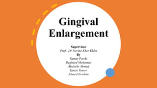 Gingival
Enlargement
Supervisor
Prof . Dr Nevine Kher Eldin
By
Samar Fawki
Ragheed Mohamed
Abubakr Ahmed
Kinan Yasser
Ahmed ibrahim
 