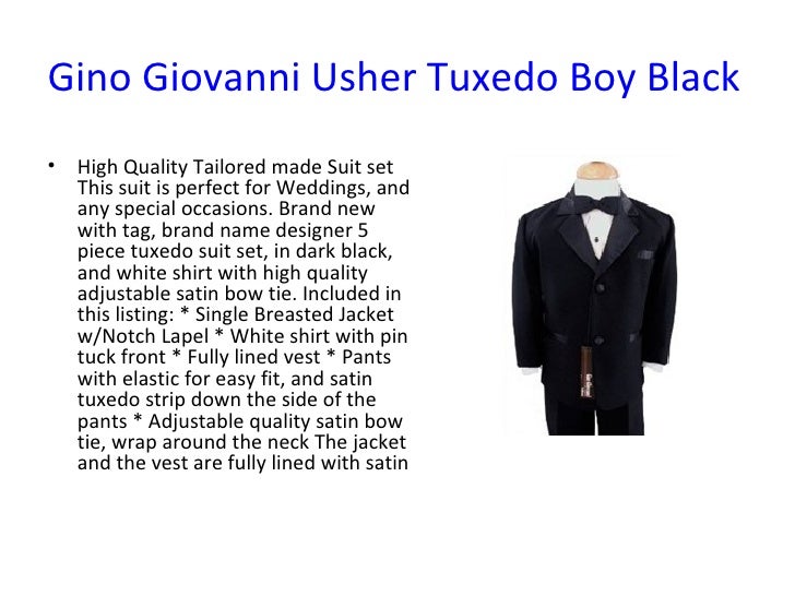 Gino Giovanni Black Usher Boy Tuxedo Set Size 4
