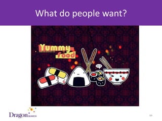 What do people want?




3/25/2013                 DRAGONSEARCH MARKETING I February 2013   84
 