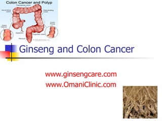 Ginseng and Colon Cancer www.ginsengcare.com www.OmaniClinic.com 