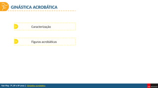GINÁSTICA ACROBÁTICA
Ginástica acrobática
Caracterização
Figuras acrobáticas
 