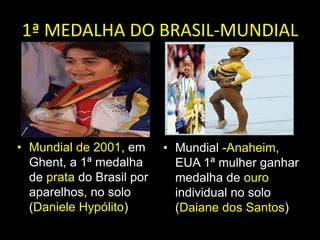 1ª CLASSIFICAÇÃO COMPLETA PARA AS OLIMPÍADAS E CAMPEÃO MUNDIALDiego Hypólito campeão mundial de solo, Melbourne, Austrália - 2005, e vice-campeão no ano seguinte em Aahrus, na DinamarcaDevido ao feito de Daiane pela primeira vez o Brasil consegue classificar uma equipe completa no feminino nas Olimpíadas.