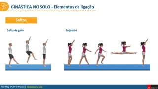 GINÁSTICA NO SOLO - Elementos de ligação
Ginástica no solo
Saltos
Salto de gato Enjambé
 