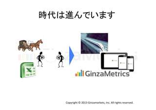 時代は進んでいます	
  

Copyright	
  ©	
  2013	
  Ginzamarkets,	
  Inc.	
  All	
  rights	
  reserved.	

 