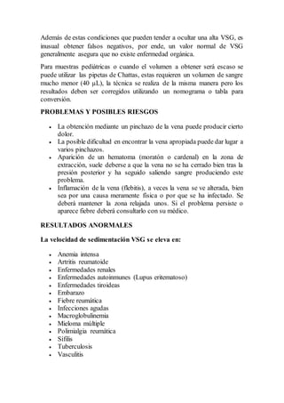 Vsg Lab VELOCIDAD DE SEDIMENTACION GLOBULAR (VSG) | DOCX