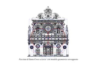 Facciata di Santa Croce a Lecce con modello geometrico sovrapposto
 