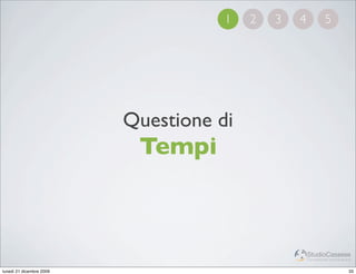 1   2   3   4            5




                          Questione di
                           Tempi



                                                     StudioCassese
                                                     Formazione&Comunicazione


lunedì 21 dicembre 2009                                                    33
 