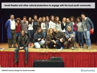 Social theatre and other cultural productions to engage with the local youth community




#SDNC12 Service Design for Social Innovation
 
