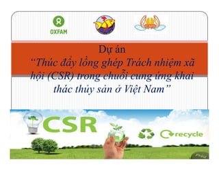 Dự án
“Thúc đẩy lồng ghép Trách nhiệm xã
hội (CSR) trong chuỗi cung ứng khai
thác thủy sản ở Việt Nam”
 