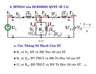 110
5. MTÑ1Þ cuûa ÑCKÑB3Þ QVST (H 7.5)
a. Caùc Thoâng Soá Maïch Cuûa ST
 R1 vaø X1: ÑT vaø ÑK Taûn 1Þ cuûa ST
 Rc vaø Xm: ÑT THLT vaø ÑK Töø Hoùa 1Þ cuûa ST
 Gc vaø Bm: ÑD THLT vaø ÑN Töø Hoùa 1Þ cuûa ST
H 7.5
 