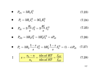 117
2
1 1 13ñP R I=
2 2
13 3t c c cP R I G E= =
2 22 2
2 23 3ñt
R R
P I I
s s
¢
¢= =
2 2
2 2 2 2 23 3ñ ñtP R I R I sP¢ ¢= = =
2 2
2 2 2 2
1 1
3 3 (1 )c ñt
s s
P R I R I s P
s s
- -
¢ ¢= = = -
(7.23)
(7.24)
(7.25)
(7.26)
(7.27)
1
1
RT
ST
fn n taàn soá RT
s
n taàn soá ST f
-
= = = (7.28)





!
 