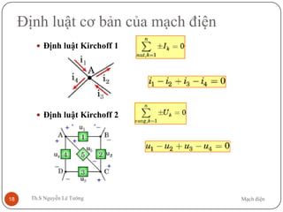 Mạch điệnTh.S Nguyễn Lê Tường18
Định luật cơ bản của mạch điện
 Định luật Kirchoff 1
 Định luật Kirchoff 2
 