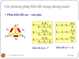 Mạch điệnTh.S Nguyễn Lê Tường24
Các phương pháp biến đổi tương đương mạch
 Phép biến đổi sao – tam giác
 