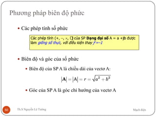 Mạch điệnTh.S Nguyễn Lê Tường50
Phương pháp biên độ phức
 Các phép tính số phức
 Biên độ và góc của số phức
 Biên độ của SP A là chiều dài của vectơ A:
 Góc của SP A là góc chỉ hướng của vectơ A
 