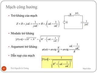 Mạch điệnTh.S Nguyễn Lê Tường67
Mạch công hưởng
• Trở kháng của mạch
• Module trở kháng
• Argument trở kháng
• Dẫn nạp của mạch
 