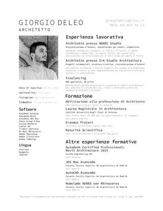 Giorgio Deleo Architetto | Curriculum Vitae 