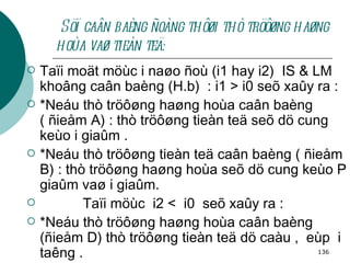 Söï caân baèng ñoàng thôøi thò tröôøng haøng hoùa vaø tieàn teä: Taïi moät möùc i naøo ñoù (i1 hay i2)  IS & LM khoâng caân baèng (H.b)  : i1 > i0 seõ xaûy ra : *Neáu thò tröôøng haøng hoùa caân baèng ( ñieåm A) : thò tröôøng tieàn teä seõ dö cung keùo i giaûm . *Neáu thò tröôøng tieàn teä caân baèng ( ñieåm B) : thò tröôøng haøng hoùa seõ dö cung keùo P giaûm vaø i giaûm. Taïi möùc  i2 <  i0  seõ xaûy ra :  *Neáu thò tröôøng haøng hoùa caân baèng (ñieåm D) thò tröôøng tieàn teä dö caàu ,  eùp  i taêng . *Neáu thò tröôøng tieàn teä caân baèng ( ñieåm C) thò tröôøng haøng hoùa dö caàu,  eùp P taêng & i taêng  . 