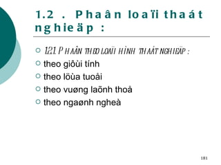 1.2 .  Phaân loaïi thaát nghieäp : 1.2.1. Phaân theo loaïi hình thaát nghieäp : theo giôùi tính theo löùa tuoåi theo vuøng laõnh thoå theo ngaønh ngheà 