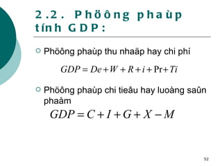 2.2.  Phöông phaùp tính GDP: Phöông phaùp thu nhaäp hay chi phí Phöông phaùp chi tieâu hay luoàng saûn phaåm 