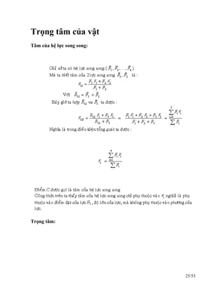 Trọng tâm của vật
Tâm của hệ lực song song:
Trọng tâm:
25/53
 