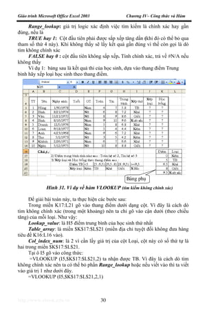 Giáo trình Microsoft Office Excel 2003 Chương IV– Công thức và Hàm
http://www.ebook.edu.vn 30
Range_lookup: giá trị logic ...