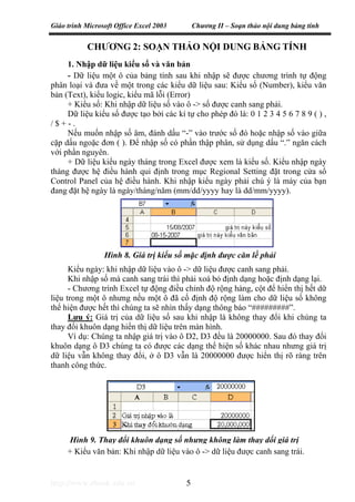 Giáo trình Microsoft Office Excel 2003 Chương II – Soạn thảo nội dung bảng tính
http://www.ebook.edu.vn 5
Hình 9. Thay đổi...