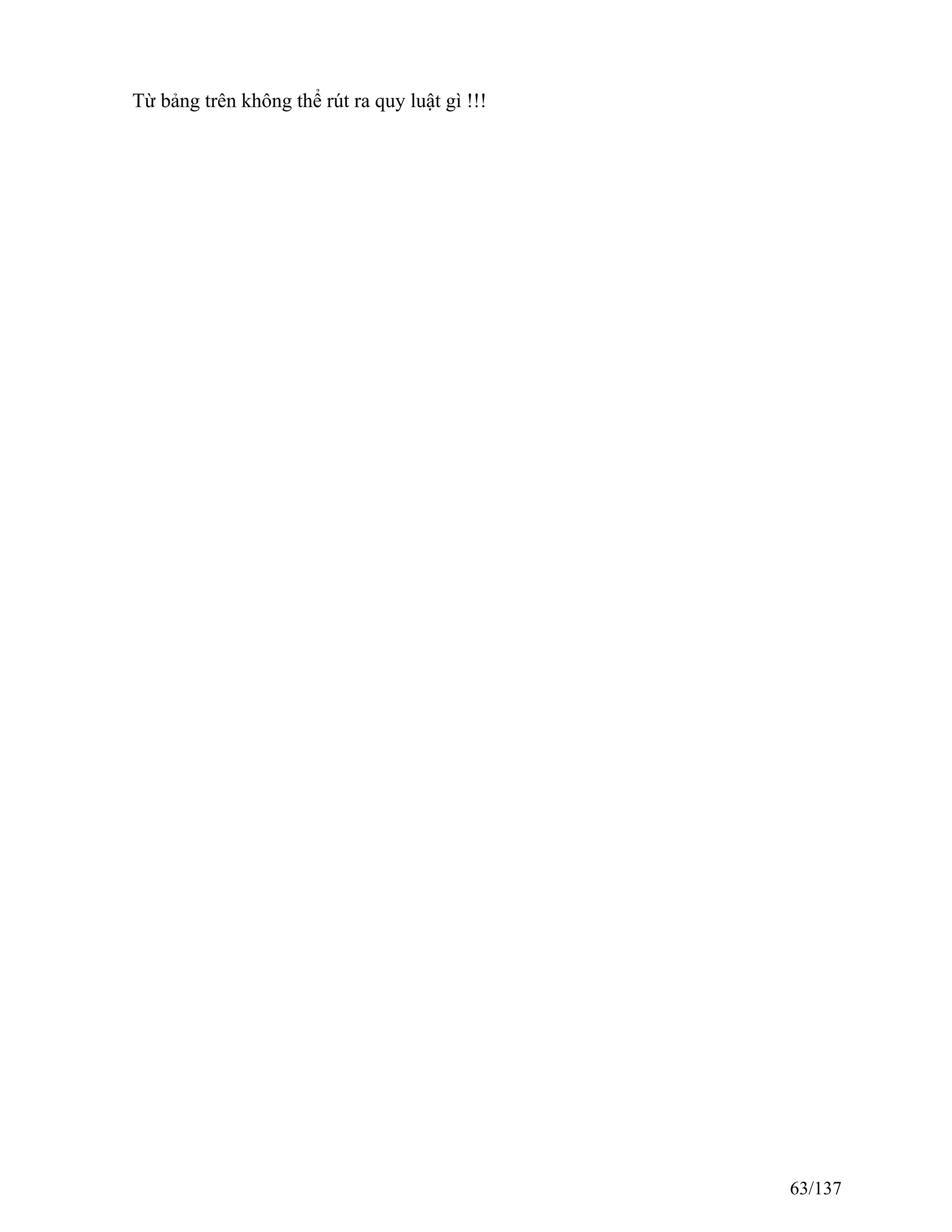 Từ bảng trên không thể rút ra quy luật gì !!!
63/137
 