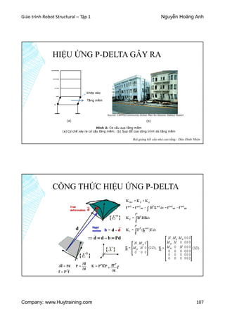 Giáo trình Robot Structural – Tập 1 Nguyễn Hoàng Anh
Company: www.Huytraining.com 107
HIỆU ỨNG P-DELTA GÂY RA
Bài giảng kết cấu nhà cao tầng - Đào Đình Nhân
CÔNG THỨC HIỆU ỨNG P-DELTA
 