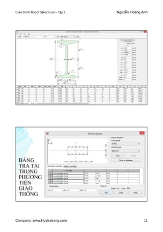 Giáo trình Robot Structural – Tập 1 Nguyễn Hoàng Anh
Company: www.Huytraining.com 11
BẢNG
TRA TẢI
TRỌNG
PHƯƠNG
TIỆN
GIAO
THÔNG
 
