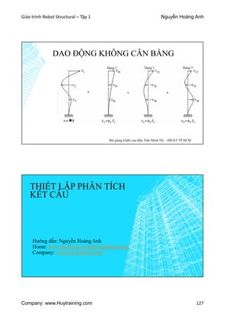 Giáo trình Robot Structural – Tập 1 Nguyễn Hoàng Anh
Company: www.Huytraining.com 127
DAO ĐỘNG KHÔNG CÂN BẰNG
Dạng 1 Dạng 2 Dạng 3
Bài giảng Etabs của thầy Trần Minh Thi - ĐH KT TP HCM
THIẾT LẬP PHÂN TÍCH
KẾT CẤU
Hướng dẫn: Nguyễn Hoàng Anh
Home: www.facebook.comhoanganhtraining
Company: www.huytraining.com
 
