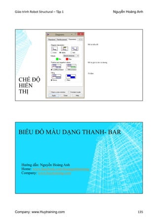 Giáo trình Robot Structural – Tập 1 Nguyễn Hoàng Anh
Company: www.Huytraining.com 135
CHẾ ĐỘ
HIỂN
THỊ
Mô tả biểu đồ
Mô tả giá trị âm và dương
Tô đậm
BIỂU ĐỒ MÀU DẠNG THANH- BAR
Hướng dẫn: Nguyễn Hoàng Anh
Home: www.facebook.comhoanganhtraining
Company: www.huytraining.com
 