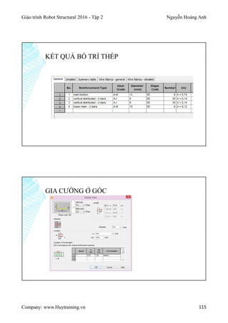 Giáo trình Robot Structural 2016 - Tập 2 Nguyễn Hoàng Anh
Company: www.Huytraining.vn 115
KẾT QUẢ BỐ TRÍ THÉP
GIA CƯỜNG Ở GÓC
 