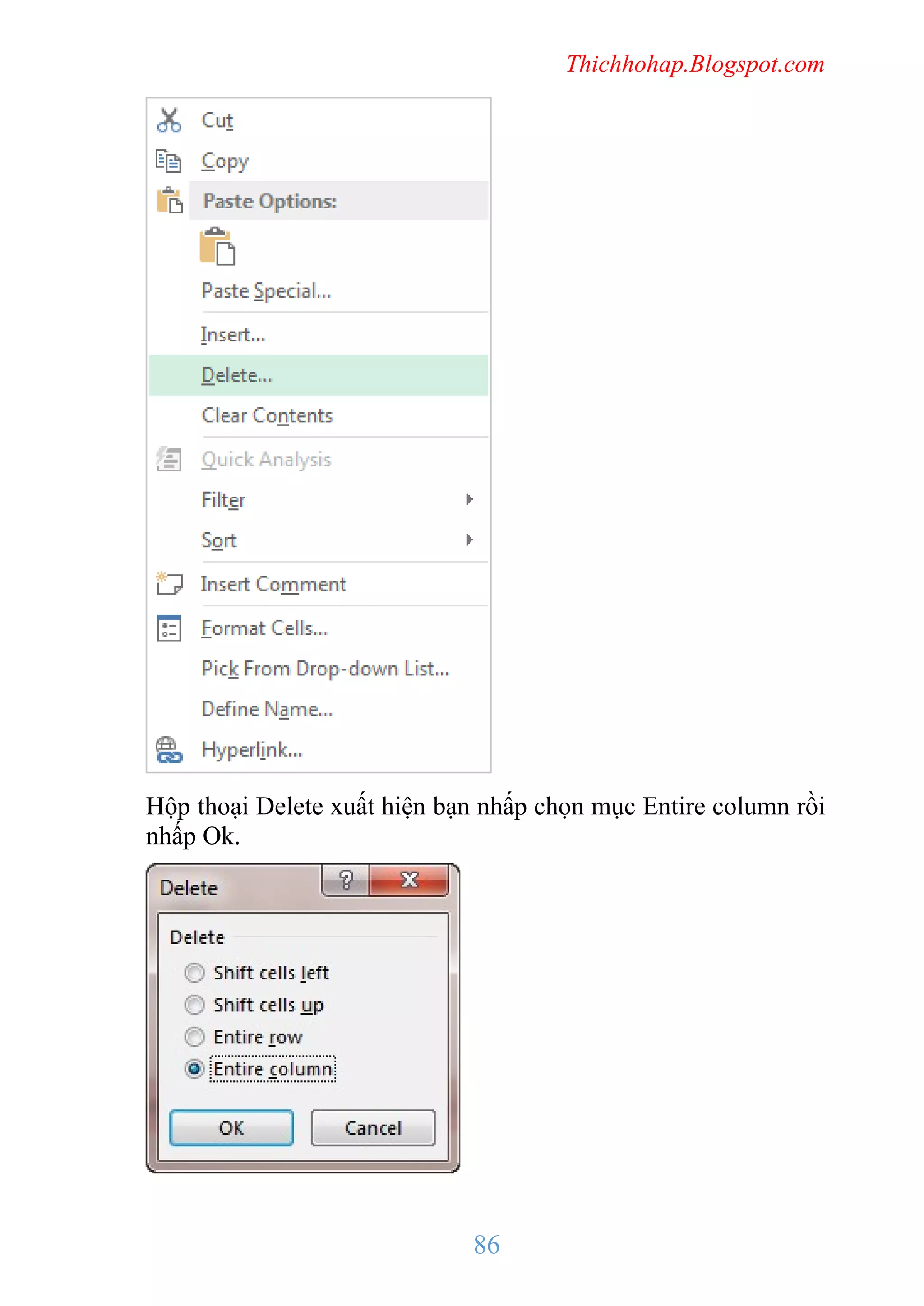 Thichhohap.Blogspot.com

Hộp thoại Delete xuất hiện bạn nhấp chọn mục Entire column rồi
nhấp Ok.

86

 