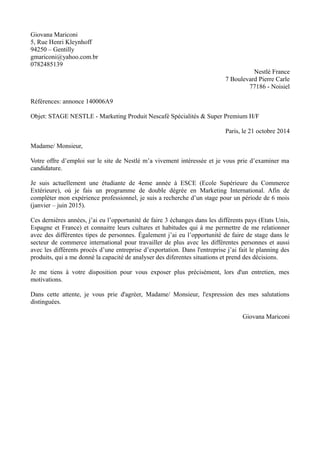 lettre de motivation