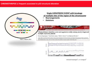 CHROMOTHRIPSIS is frequent associated to p53 structural alteration
Istitutodi Ematologia“L. e A. Seràgnoli”
Tubio J, Nature 2011
Single CATASTROFIC EVENT with breakage
of multiple sites of the region of the chromosome
• Rearrangements
• Deletions
 