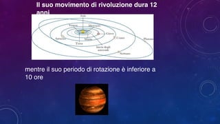 Il suo movimento di rivoluzione dura 12
anni
mentre il suo periodo di rotazione è inferiore a
10 ore
 