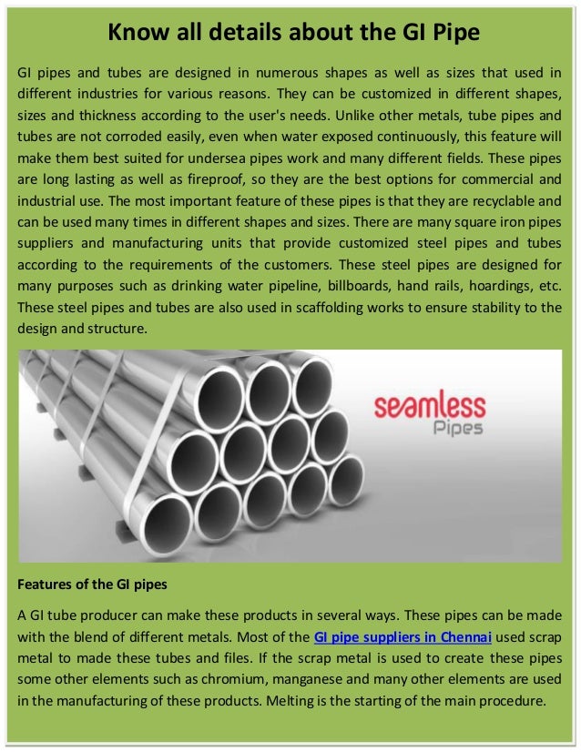Gi pipe suppliers in chennai