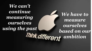 We can’t
continue
measuring
ourselves
using the past
We have to
measure
ourselves
based on our
ambition
 