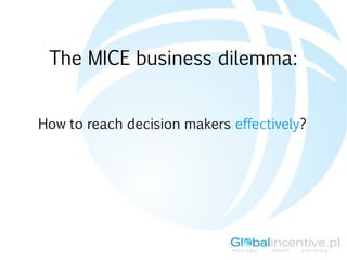 The MICE business dilemma:


    How to reach decision makers effectively?




1
 