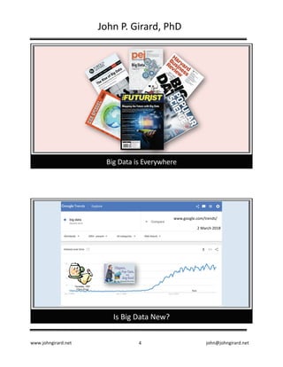 www.johngirard.net john@johngirard.net4
John	P.	Girard,	PhD
Big	Data	is	Everywhere
Is	Big	Data	New?
www.google.com/trends/
Teradata, 1991
(Osco Drug)
2	March	2018
 