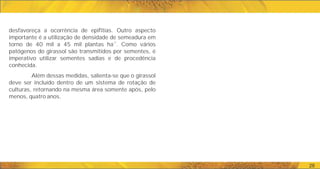 28
desfavoreça a ocorrência de epifitias. Outro aspecto
importante é a utilização de densidade de semeadura em
-1
torno de 40 mil a 45 mil plantas ha . Como vários
patógenos do girassol são transmitidos por sementes, é
imperativo utilizar sementes sadias e de procedência
conhecida.
Além dessas medidas, salienta-se que o girassol
deve ser incluído dentro de um sistema de rotação de
culturas, retornando na mesma área somente após, pelo
menos, quatro anos.
 