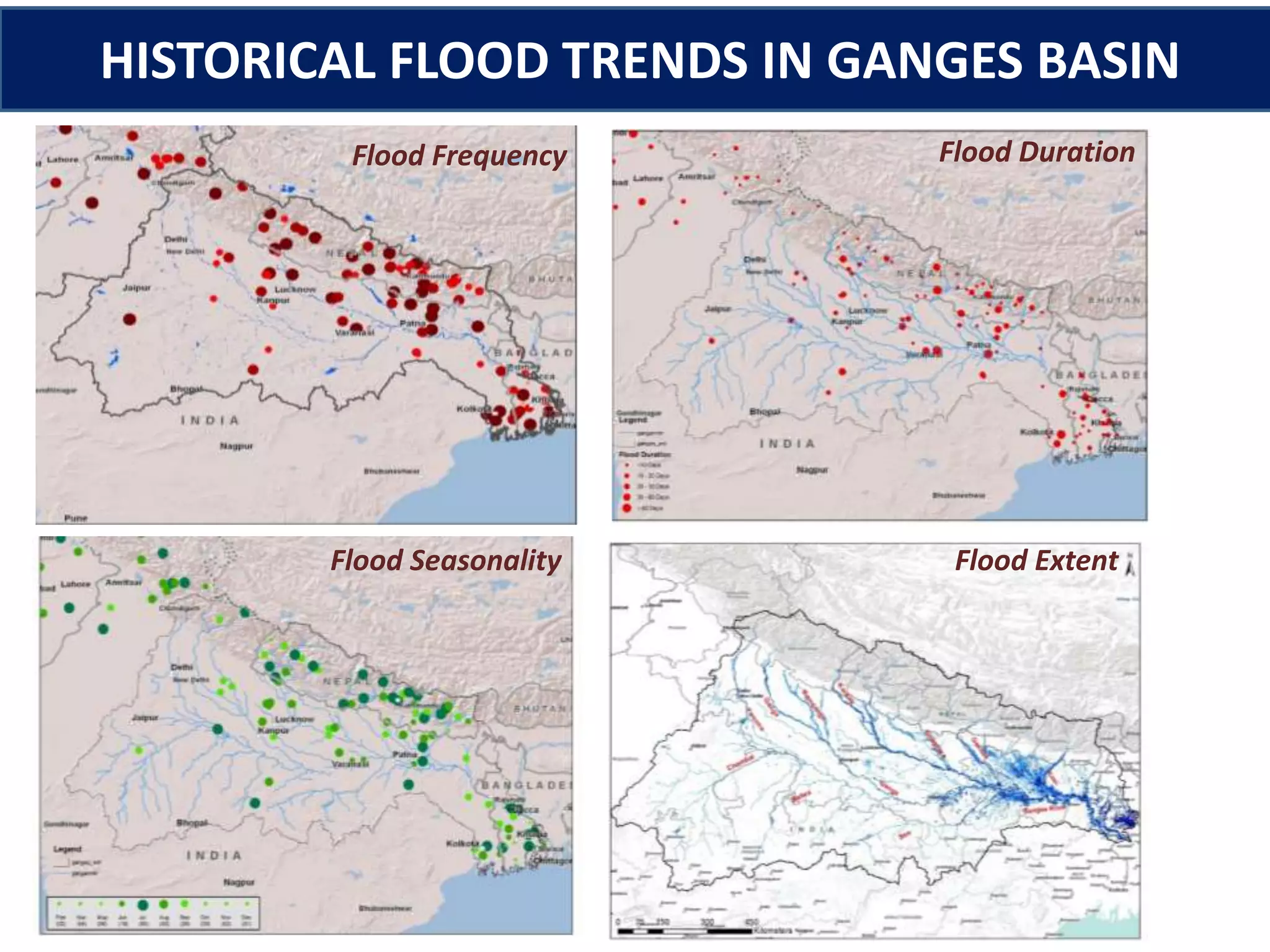 HISTORICAL FLOOD TRENDS IN GANGES BASIN
Flood Frequency Flood Duration
Flood Seasonality Flood Extent
 